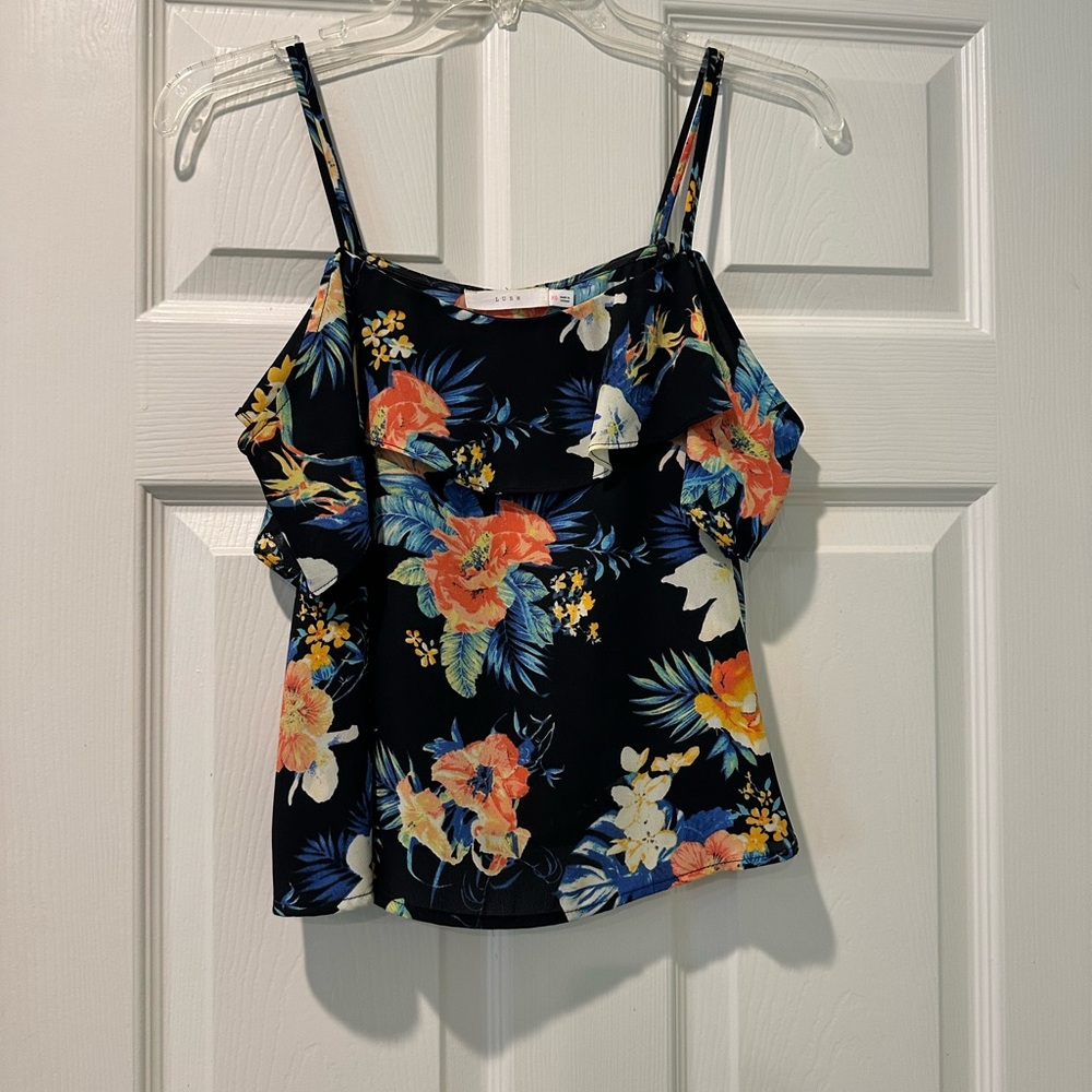 Lush Black Floral Camisole Top